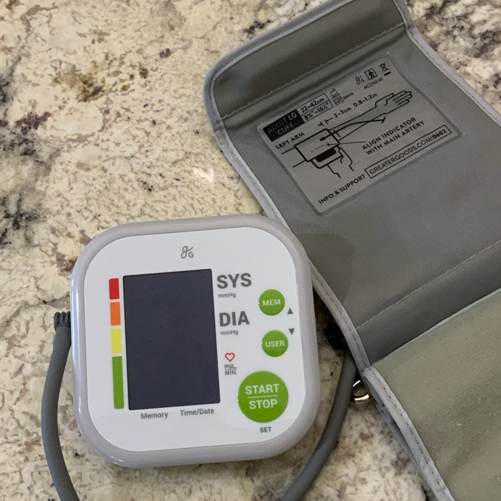 Digital Blood Pressure Monitor - White with Green Buttons